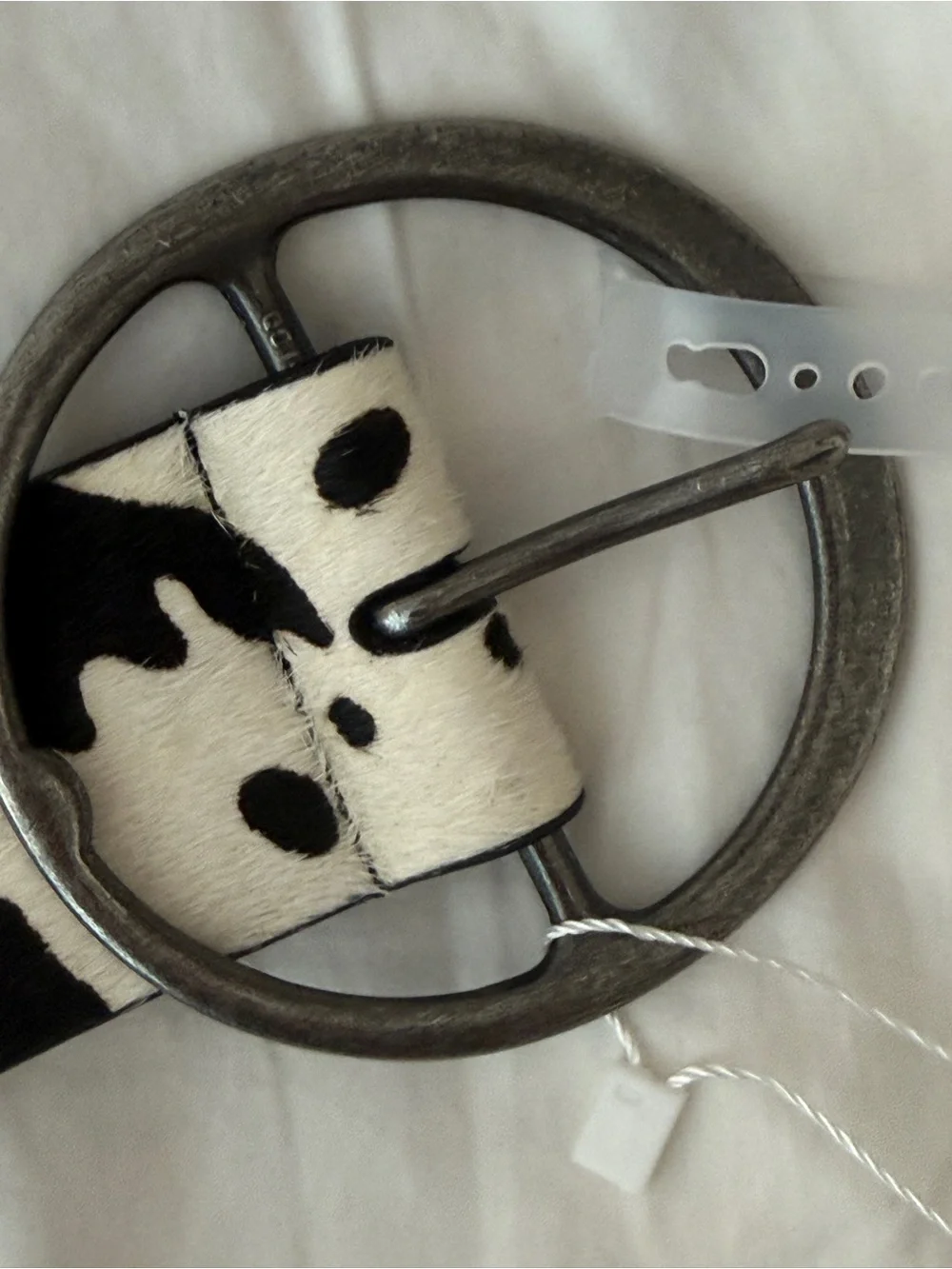 NWT Cow print Leather Belt With Pewter Metal Buckle Size S